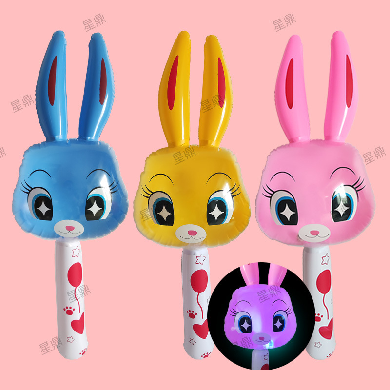 充气pvc发光短兔棒 充气动物儿童批发卡通充气球热卖发光兔子玩具