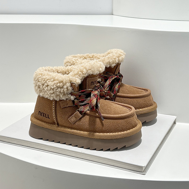 Children's Snow Boots 2025 Winter New Girls' Lamb Wool Cotton Shoes Slip-On Fashionable Big Kids' Sneakers_voghion.com