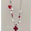 Small design red short pendant from pearl heart-shaped, necklace