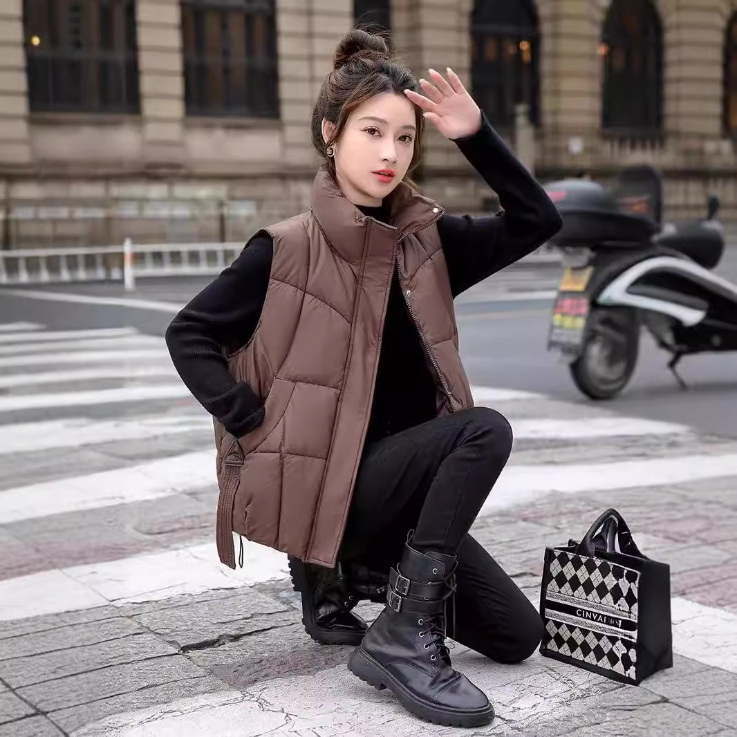 Chaleco de algodón de pluma para mujeres 2024 otoño y invierno nuevo estilo coreano de algodón suelto hombro collar chaleco de algodón chaleco de caballo abrazadera chaqueta image 5