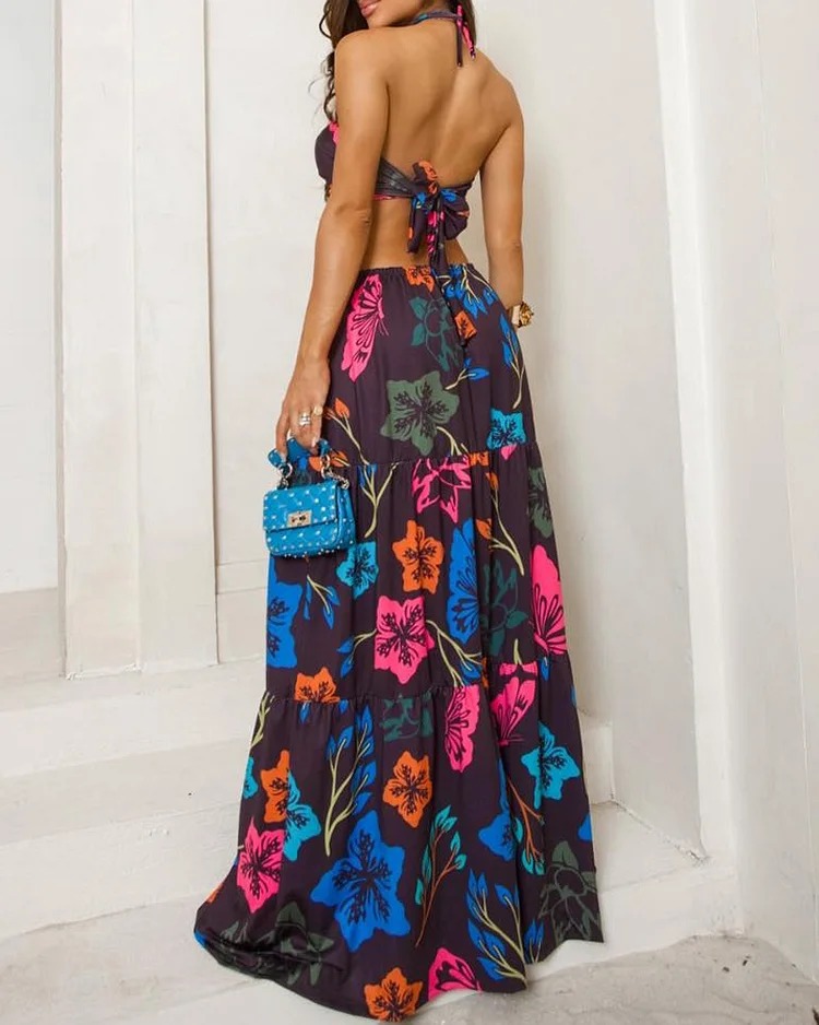 Women's Strap Dress Sexy Halter Neck Printing Sleeveless Printing Maxi Long Dress Outdoor Party Beach display picture 4