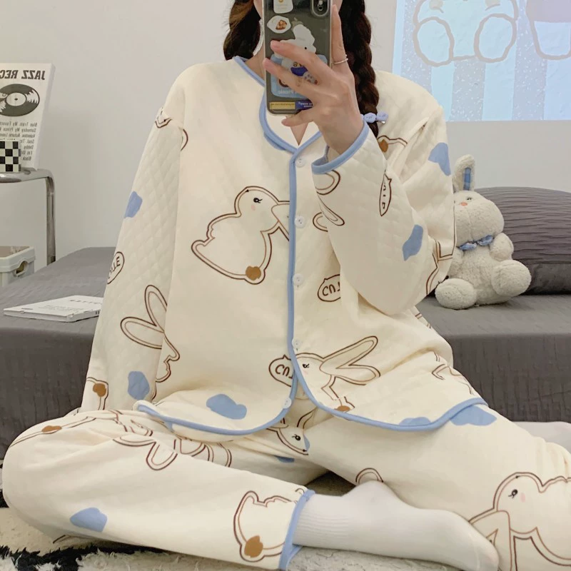 Месячная одежда на осень и зиму, Послеродовая Пижама для беременных утолщенная воздушная хлопковая, послеродовой костюм для кормления грудью ноябрь