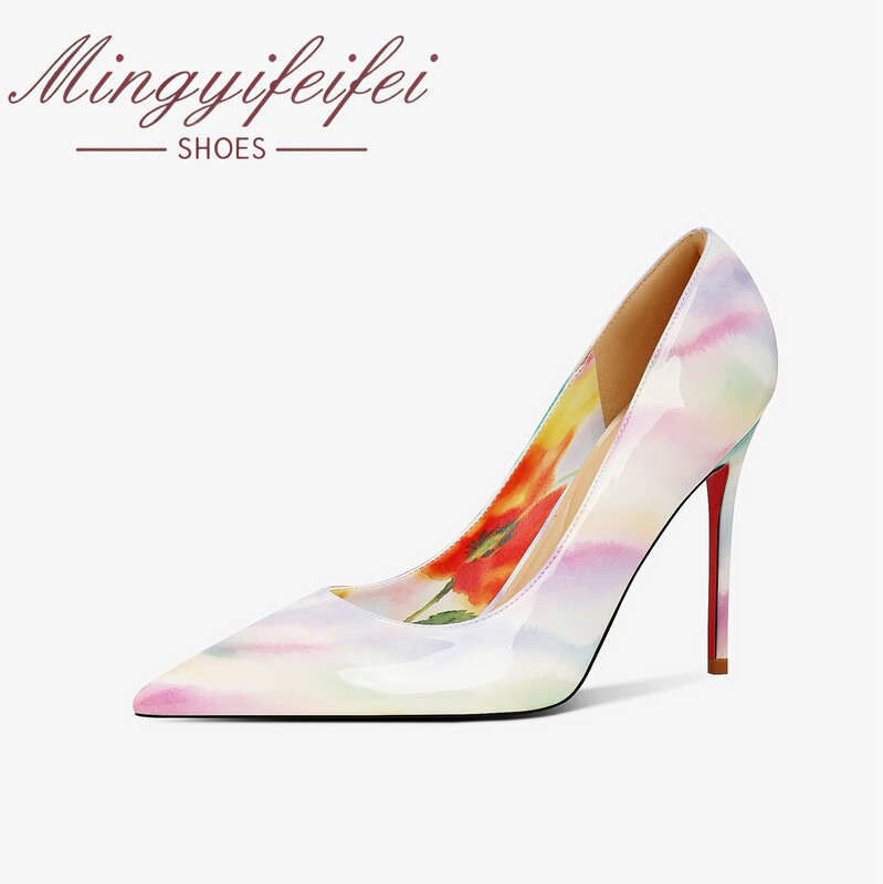 Rainbow gradient pointed-toe high-heeled shoes for women, shiny patent leather stiletto heels with red soles, unique nightclub style shoes for hot girls, cross-border Rainbow gradient pointed-toe high-heeled shoes for women, shiny patent leather stiletto heels with red soles, unique nightclub style shoes for hot girls, cross-border