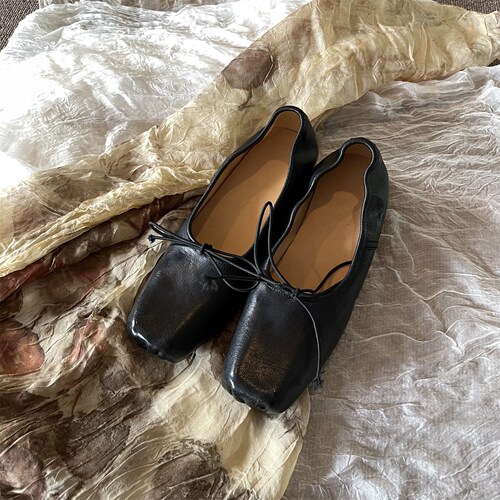  spring and summer bow pig nose women's shoes retro square toe flat strap single shoes fairy ballet shoes for women