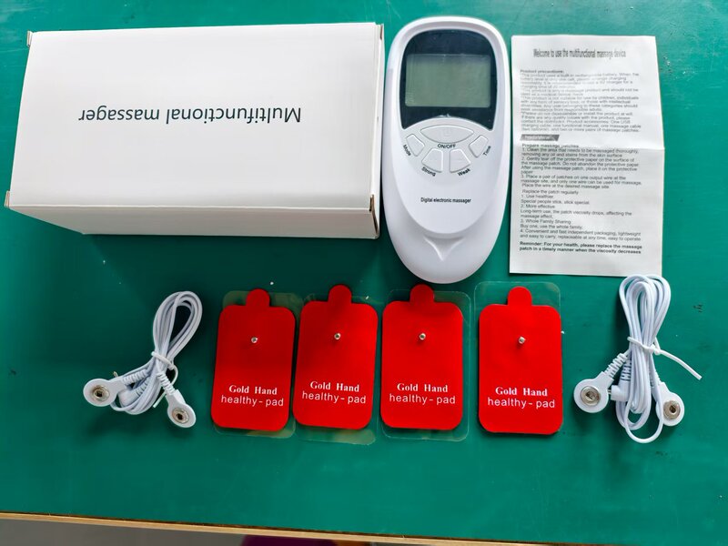 跨境爆品*双通道*全英文EMS多功能经络按摩仪充电脉冲家用蓝屏按|undefined