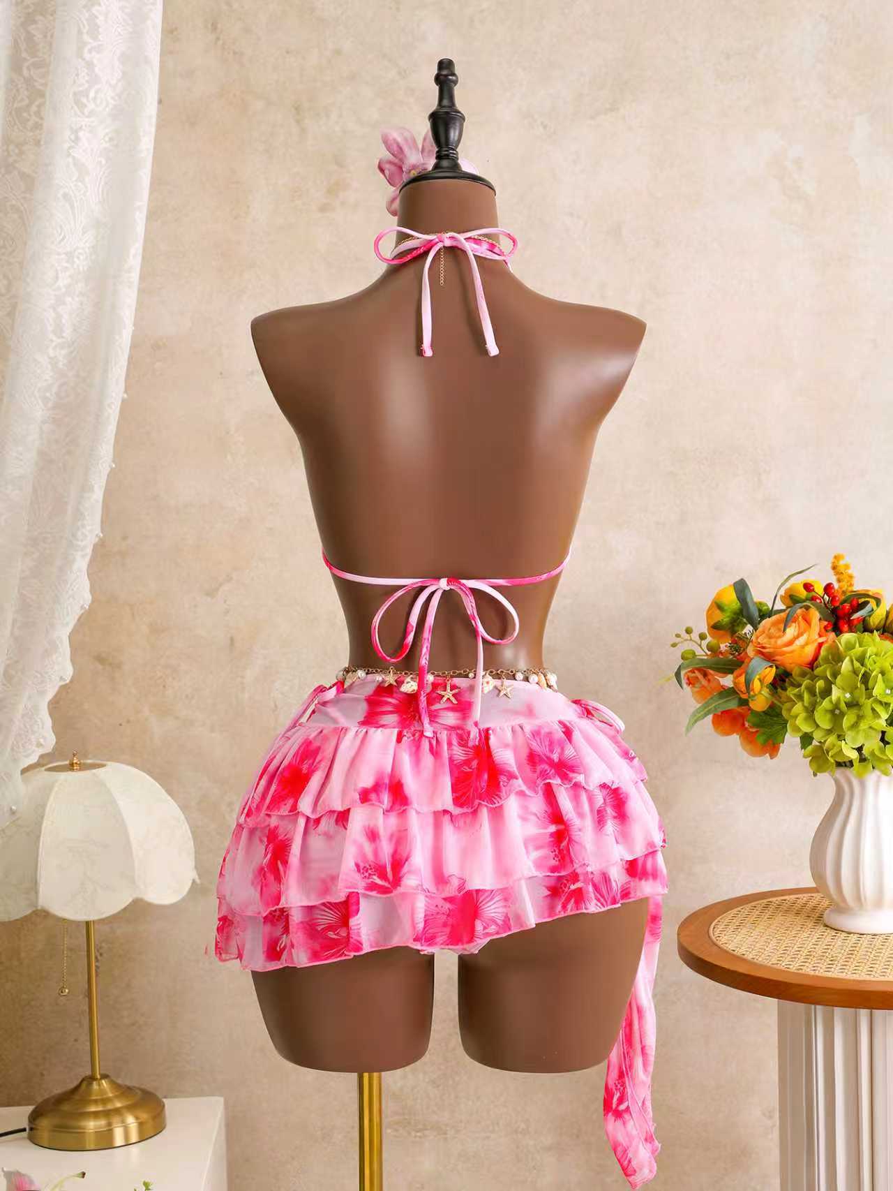 Summer set, swimwear, backless, 3 piece set
