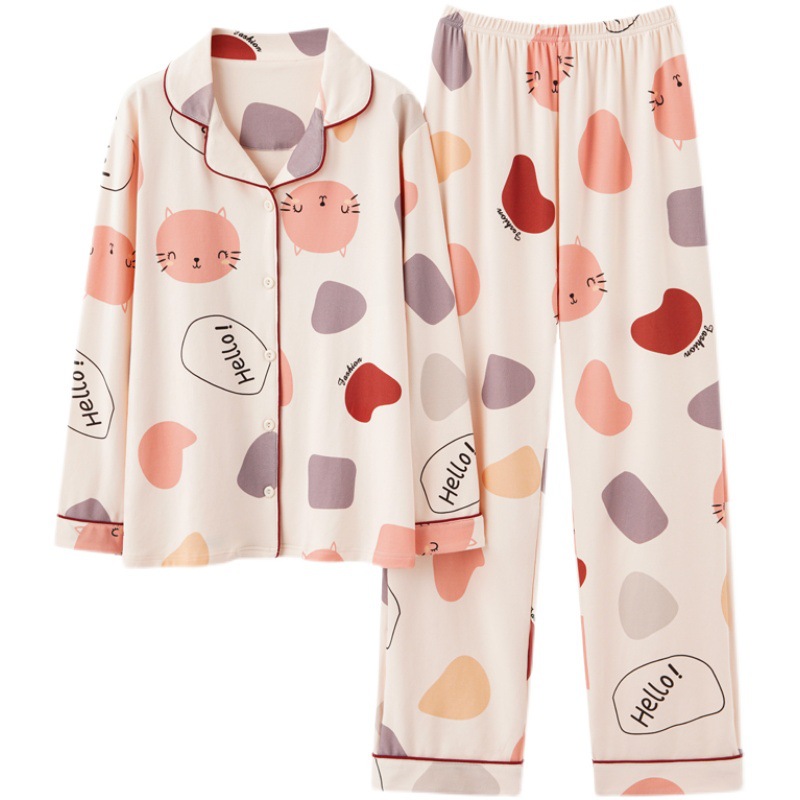 AI FENTENG PAJAMAS 여성용 긴팔 바지 가디건 순면 봄과 가을 면화 캐주얼 홈 의류 세트 가을과 겨울