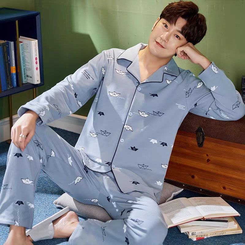 Pajamas de algodón para hombres primavera y otoño de manga larga otoño 2024 nuevo otoño y invierno de tamaño grande simple se puede usar ropa para el hogar