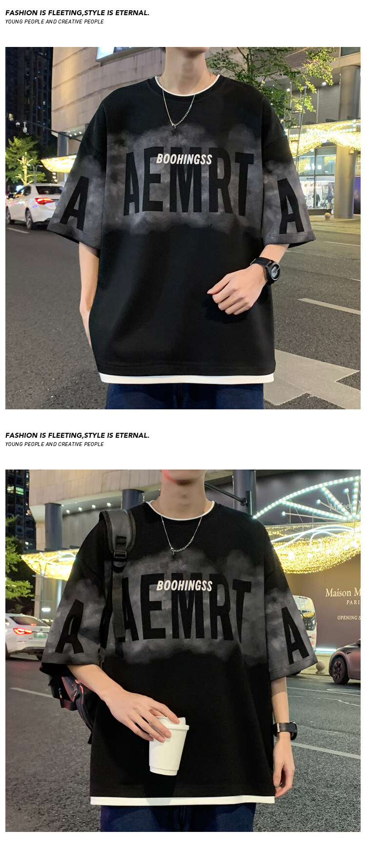 T-shirt da uomo stile americano due pezzi per estate casual_voghion.com