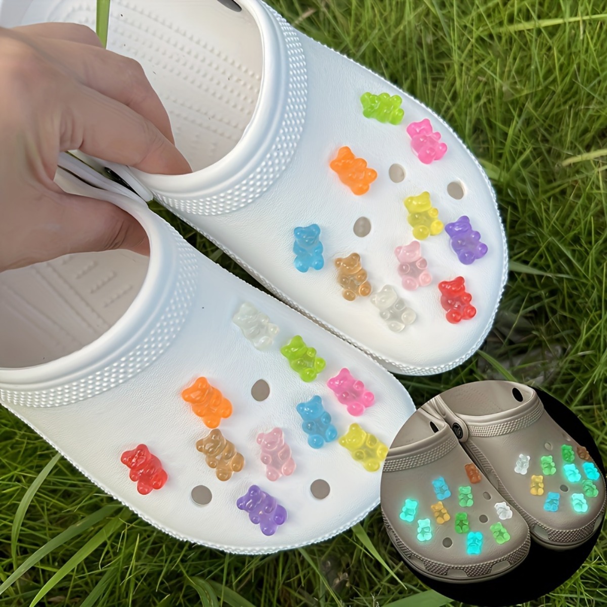 Amazonas hueco hueco zapatos flores claras acessorios de luz luminosa osos hebilla de cordón DIY zapatos flores accesorios extraíbles transfronterizos