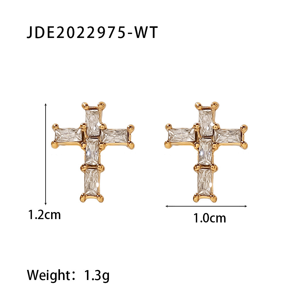 Fashion Cross Stainless Steel Ear Studs Plating Zircon Stainless Steel Earrings