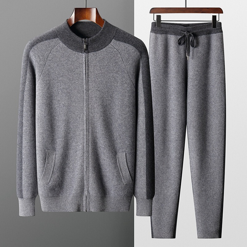 New Thickened Casual Sports Cashmere suit Men's Half-turtleneck Sweater Zipper Knitted Cardigan Loose Pants