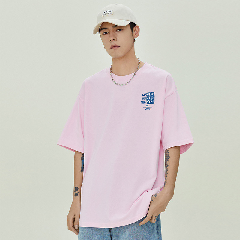 NASAGISS nombre conjunto pesado algodón camiseta de manga corta hombres y mujeres misma marca de moda suelta pareja juventud verano