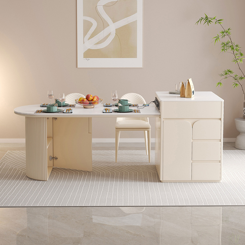 Mesa DE LA ISLA mesa de comedor integrado hogar retráctil luz lujo Rock placa avanzada moderna simple mesa de guía de estilo crema y mesa de comedor