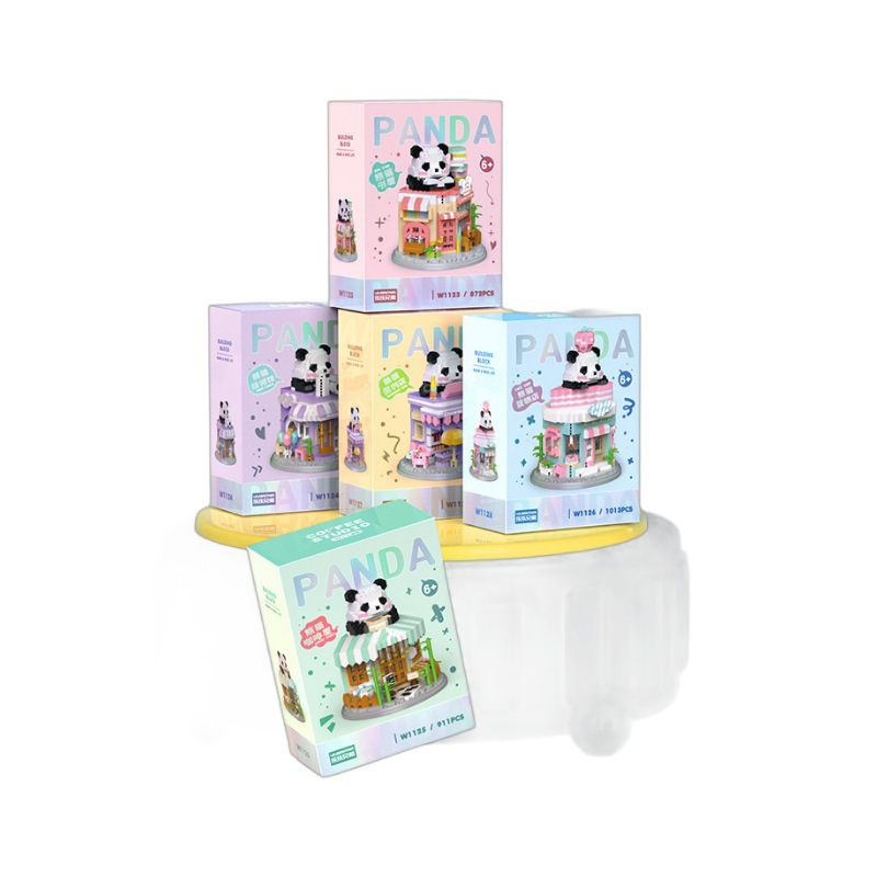 Lele Brothers W1123 China Giant Panda Bookstore Moe Orchid Flower National Tide Compatible con adornos de ladrillos Lego