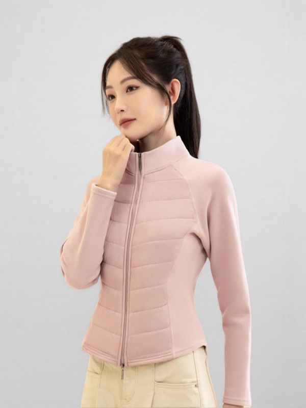 短款轻薄运动拼接绵羊毛夹层女2025秋冬针织户外健身外套石墨烯|undefined