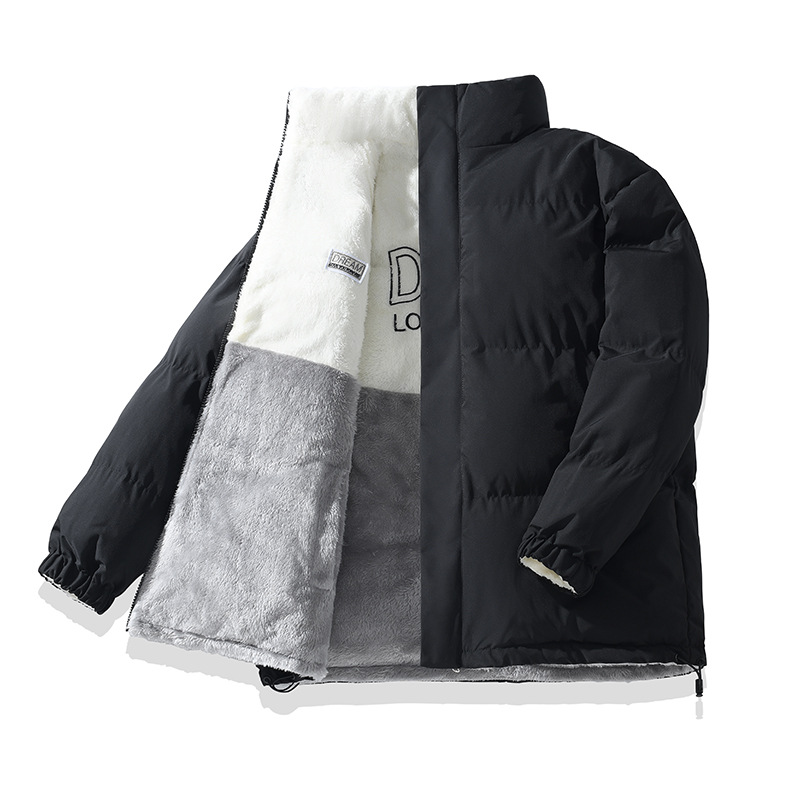 Transfronterizo doble cara de cuello vertical chaqueta de pluma de algodón para hombres y mujeres invierno nuevo chaqueta de cordero gruesa abrigo caliente de moda masculina