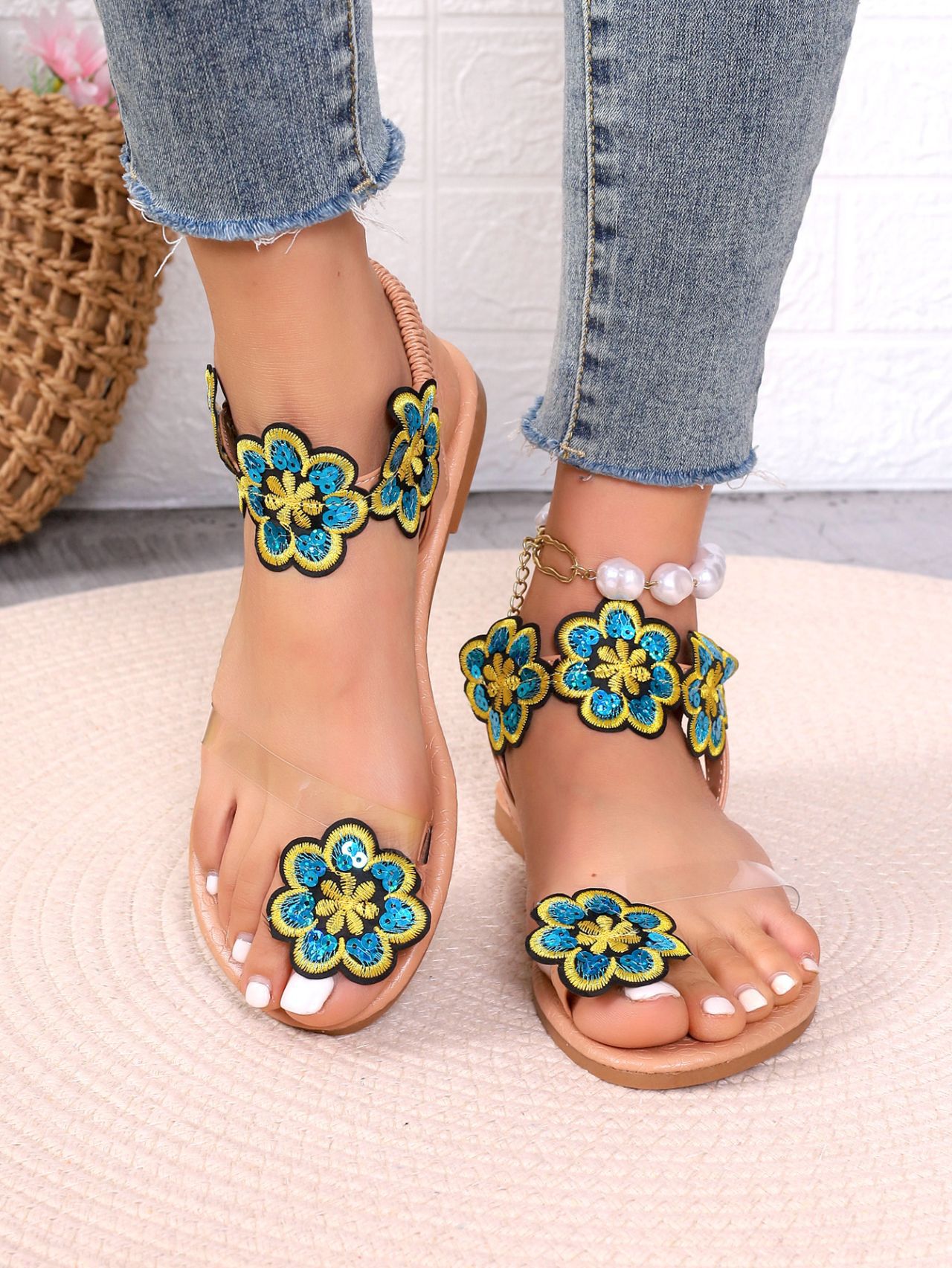 Mujeres Estilo Romano Floral Punta Redonda Sandalias De Dedo display picture 7