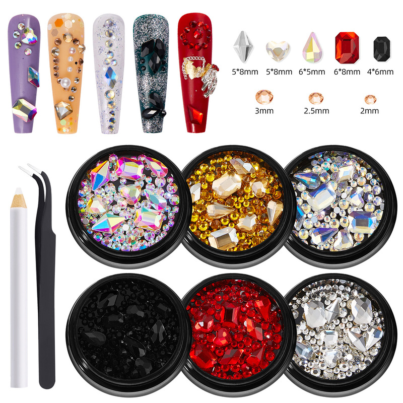 Nail art jewelry drill wholesale round shaped mixed rhinestone nail art crystal drill glass drill crafts decoration