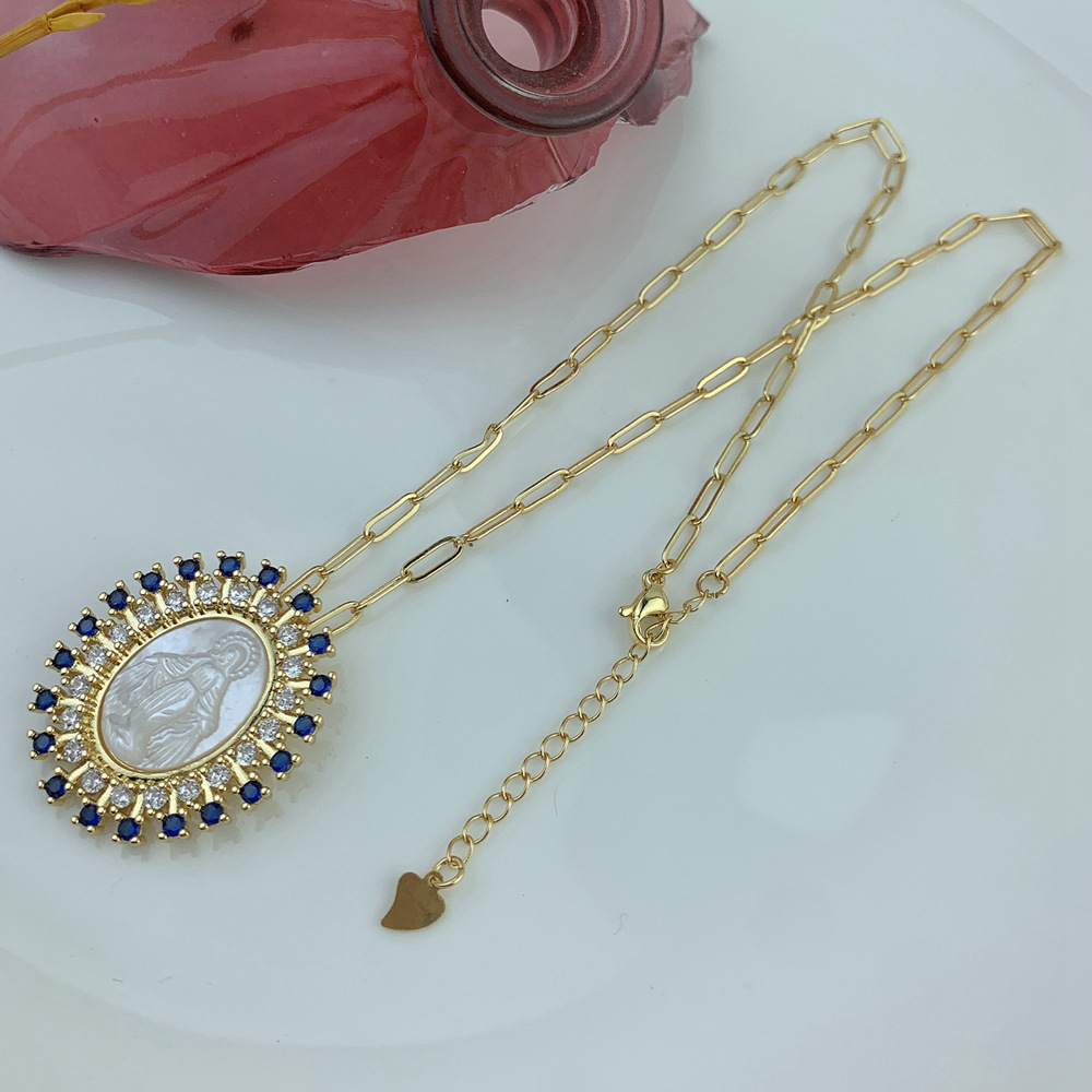 Zircon Inlay Material Natural Fritillary Copper Plating Human Virgin Mary Zircon Pendant Necklace