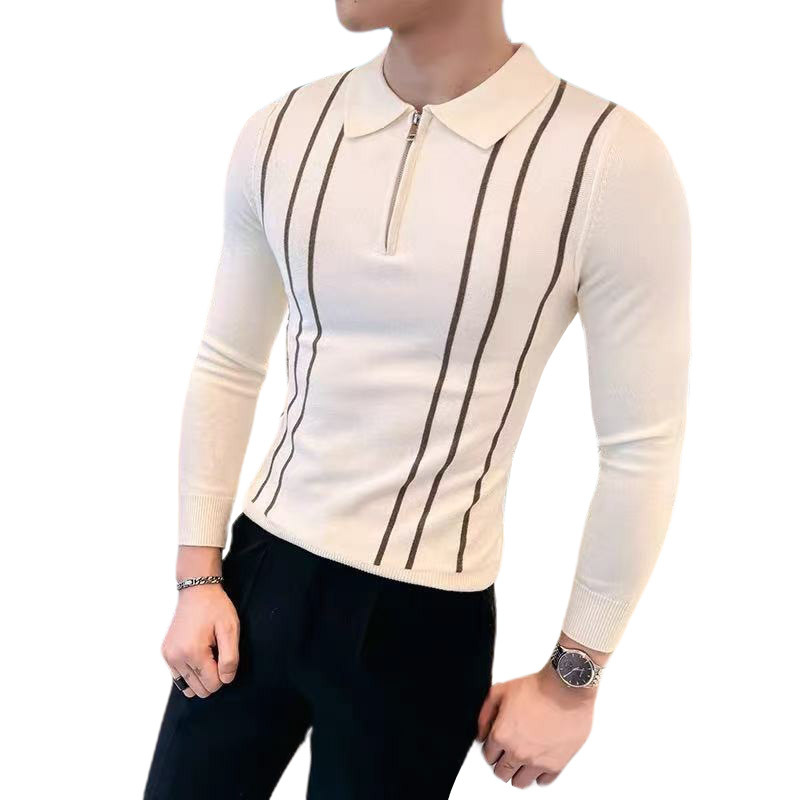 Explosiones transfronterizas de tamaño grande europeo polo camiseta de punto con solapa suéter hombre medio cremallera fábrica de negocios al por mayor