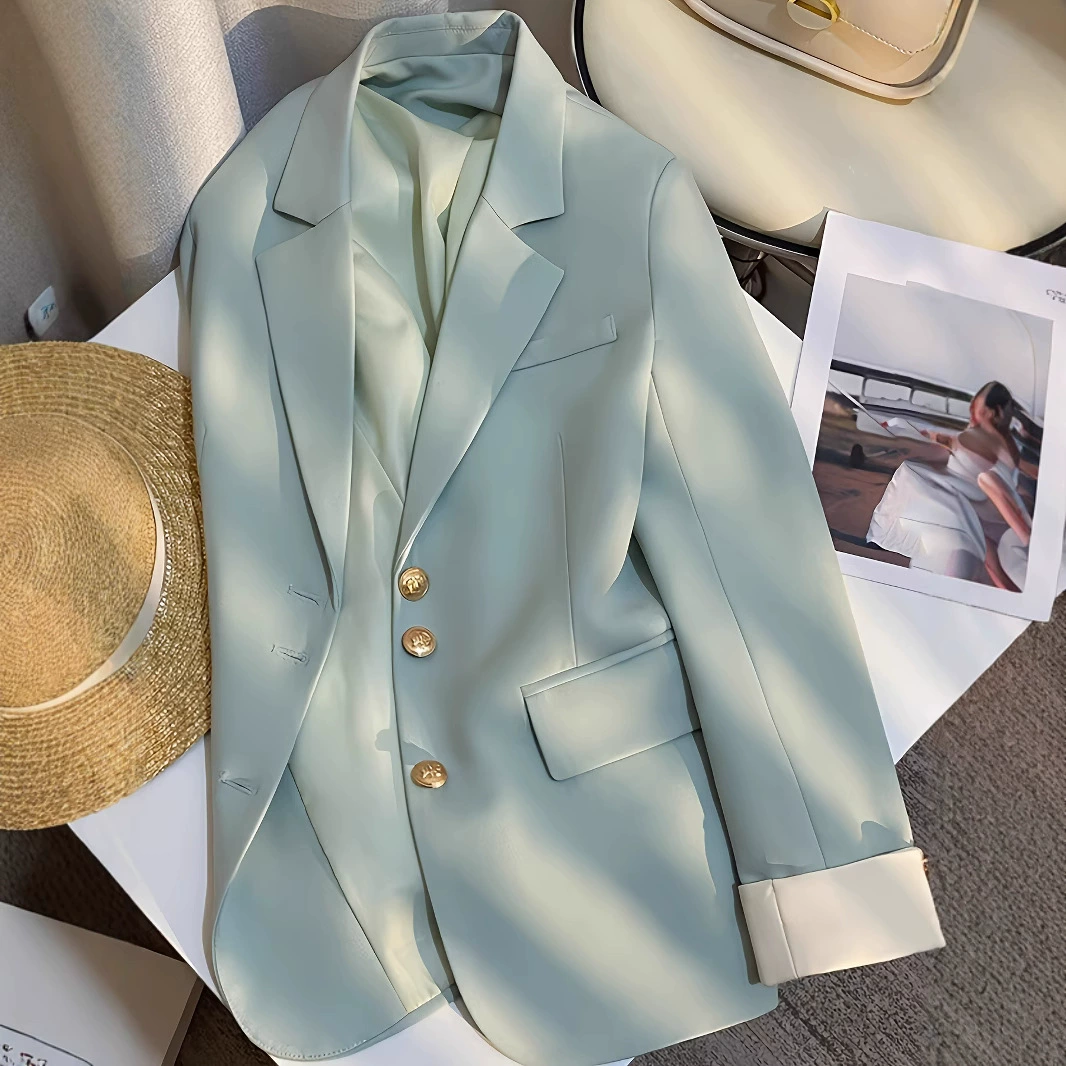 2025 Весна-Осень Новый Многоцветный Костюмный Пиджак Кремовый Корейский Стиль Дизайн Нишевая Мода Темперамент Богиня Для Повседневной Носки