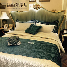 欧式床双人床1.8米奢华新古典实木床 大户型雕花布艺婚床别墅家具