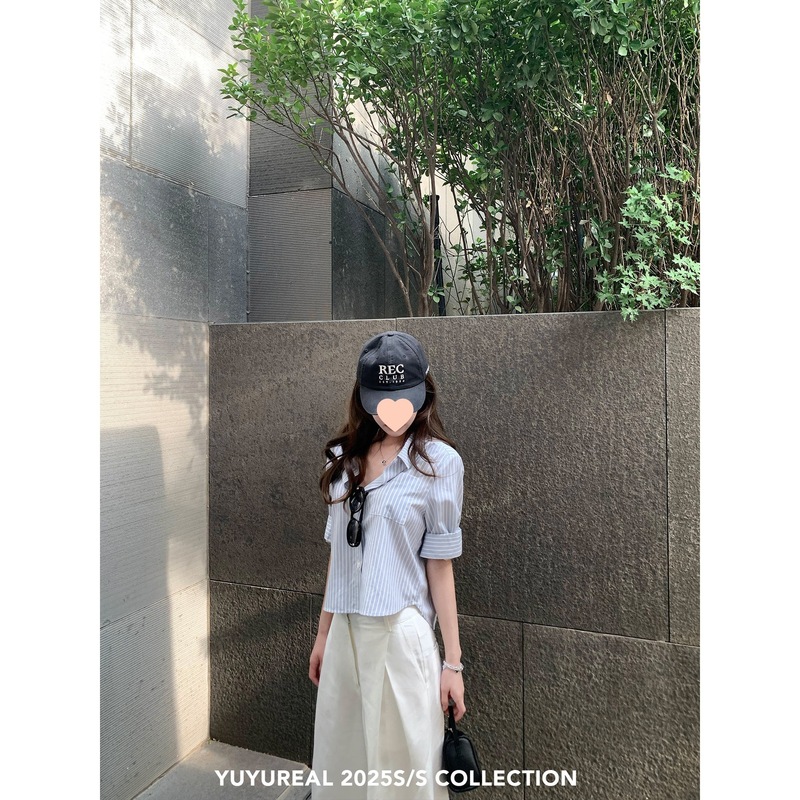 YUYU 自己交渉シンプルな立体カーリングスリーブ小さなショート夏の新しい半袖カジュアル甘くてクールなシャツ女性のための|undefined