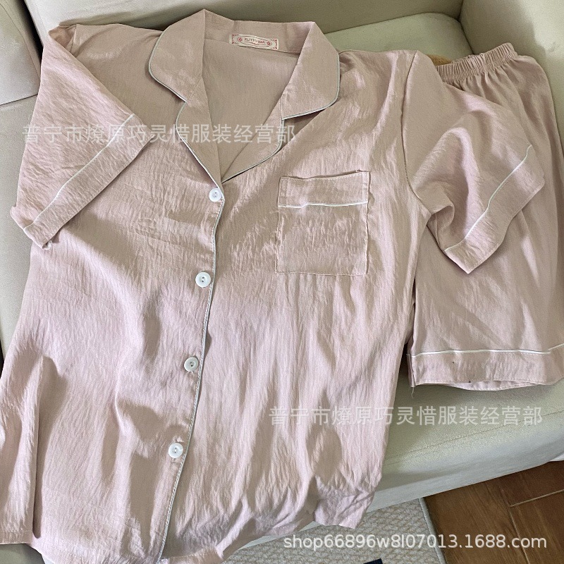 パジャマ女性夏シャトル織り雲綿しわ布insプリンセス風かわいい半袖夏薄い家庭服セット|undefined