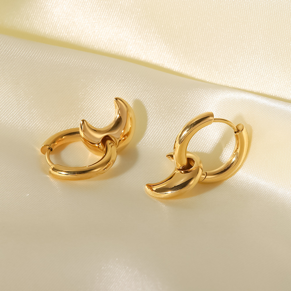 Fashion Moon Stainless Steel Earrings Gold Plated Stainless Steel Earrings display picture 3