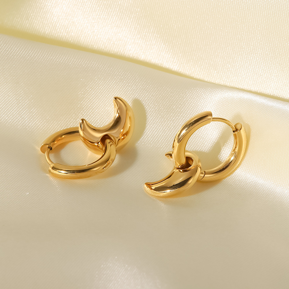 Fashion Moon Stainless Steel Earrings Gold Plated Stainless Steel Earrings_colorza_3