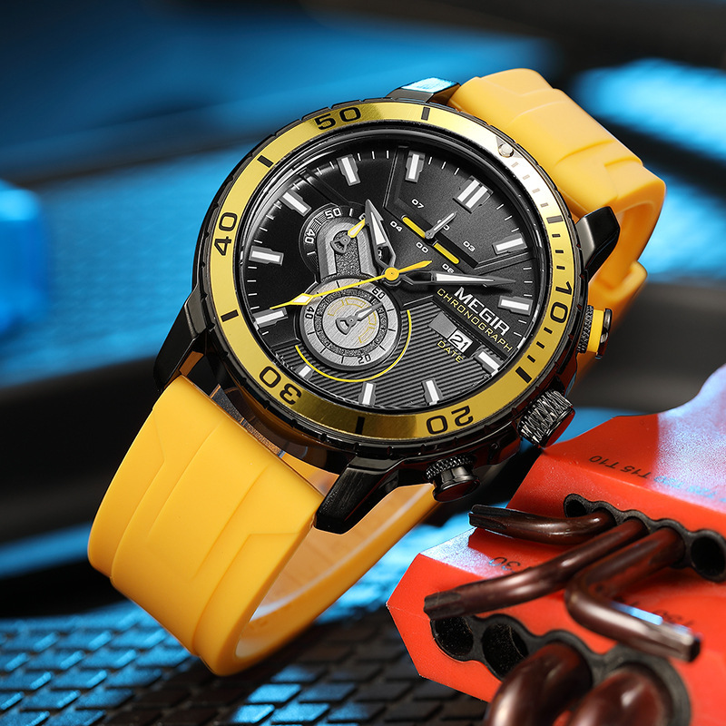 MEGIR new men's fashion trend silicone multi-function chronograph waterproof luminous sports watch wholesale