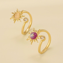 欧美ins太阳花爱心十字架开戒指女小众轻奢高级感食指戒指环套装