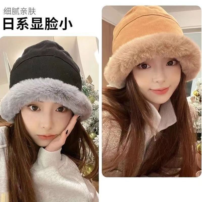 毛绒帽子女秋冬纯色加厚保暖护耳堆堆帽女宽松甜美包头帽显脸小|undefined