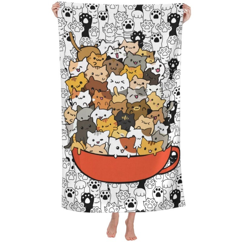 Cat Beach Towel Microfiber Quick Dry Extra Large Bath Towel Sand Free for Swimming Pool Camping Cruise Ship Essentials