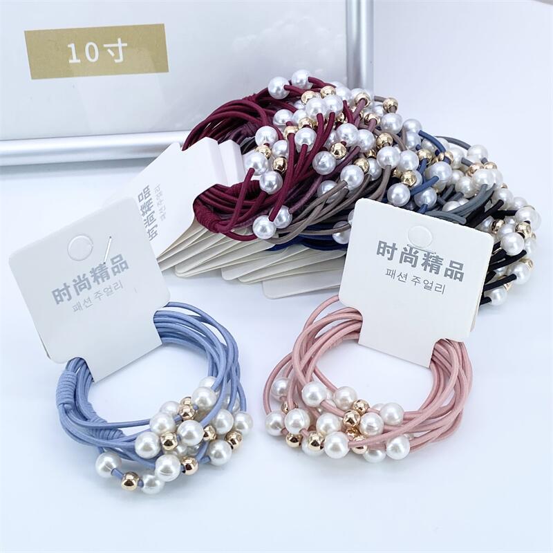 Estilo coreano tres-en-uno perla anudada banda de pelo alta elástica hecha a mano anudada banda de pelo 2 yuanes tienda