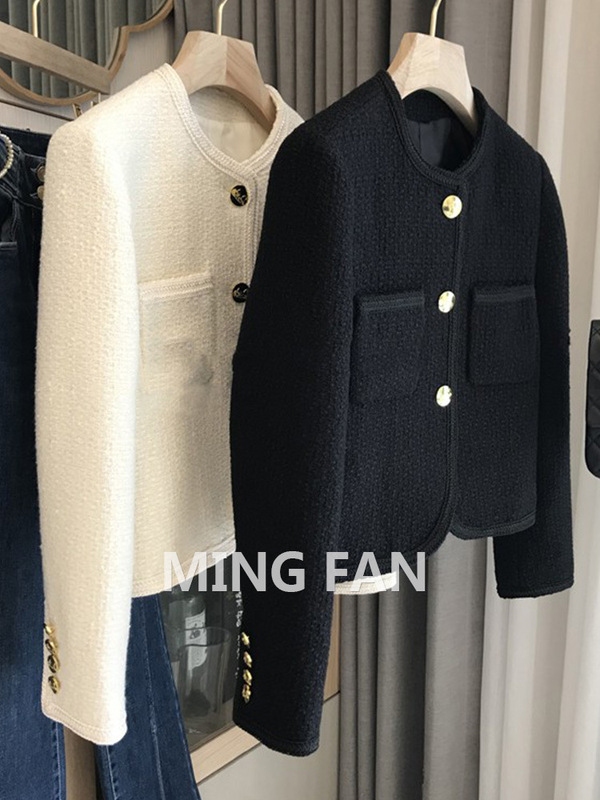 2025 Early Autumn New Women's Fashion Black Chanel-Style Short Versatile Woolen Blazer Jacket