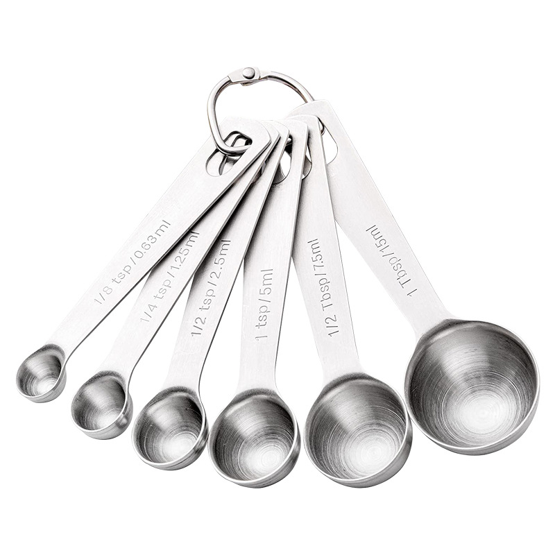 Spot thickened six-piece stainless steel measuring spoon with scale multi-purpose stainless steel seasoning measuring spoon handmade sand sun pattern
