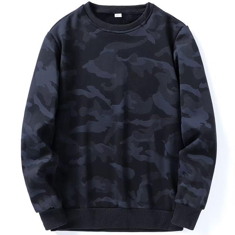 Plus Size Camouflage Crew Neck Sweatshirt for Men, Thickened Fleece, Warm Long Sleeve, Casual Loose Trendy Oversized Top for Big Guys, Export