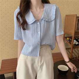2025年春夏新款设计感小众娃娃领短袖衬衫女短袖法式别致上衣