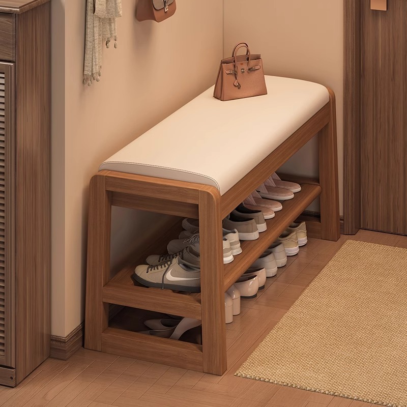 Taburete de cambio de zapatos en la puerta se puede sentar en el armario de zapatos de almacenamiento de lujo ligero de madera sólida pequeña casa para adultos suave