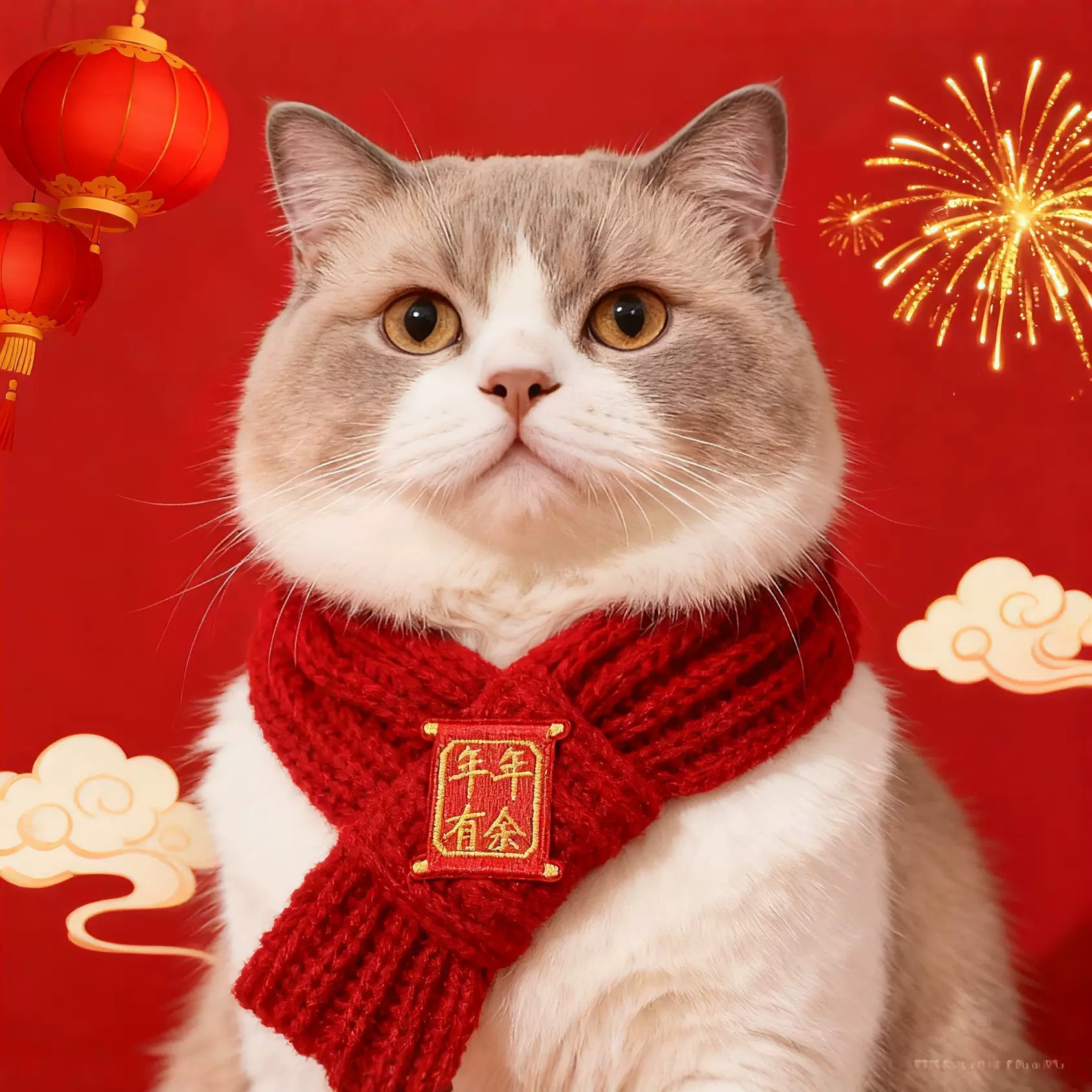 猫咪狗狗新年围脖红色毛线围巾宠物喜庆保暖针织围脖年年厂家现货