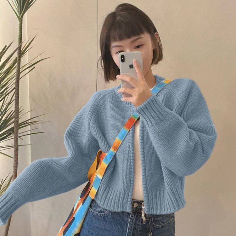 圆领拉链针织开衫女装时尚洋气减龄春秋休闲显瘦感毛衣外套加厚女|undefined