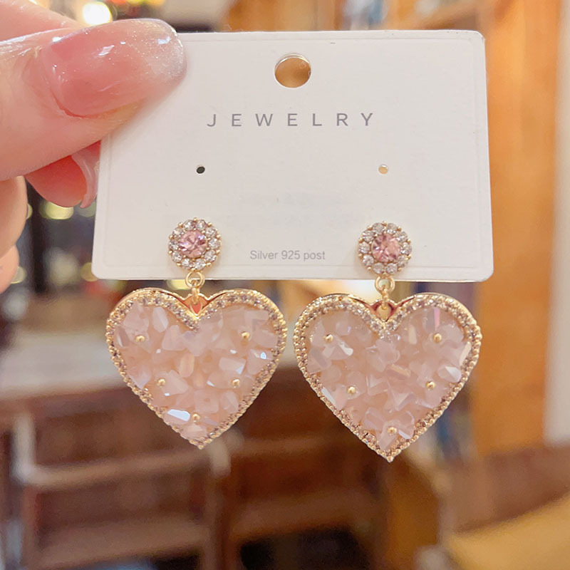 50g Weight Gold Plated Plating Material Drop Earrings Classification 1 Pair Quantity 1 Pair Sweet Heart Shape Plating Inlay Copper Gold Plated Drop Earrings