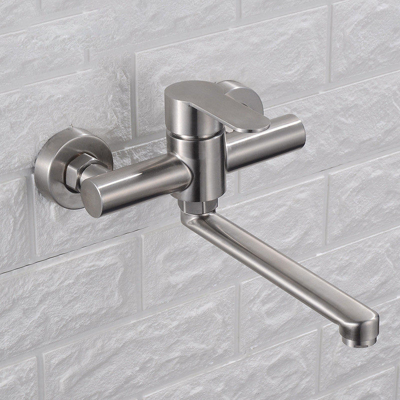 304 Stainless Steel Bathtub Faucet with Hot and Cold Water, Extended Spout, Rotatable, Wall-Mounted Bathtub Side Mixing Faucet 304 Stainless Steel Bathtub Faucet with Hot and Cold Water, Extended Spout, Rotatable, Wall-Mounted Bathtub Side Mixing Faucet
