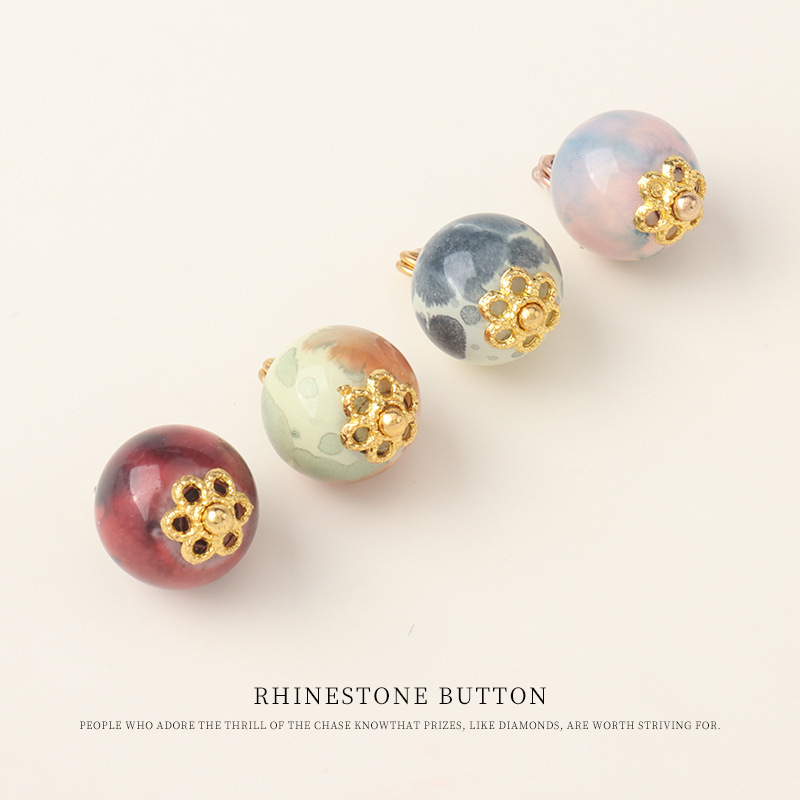 Flower Tray Colorfulful Glass Bead Buttons Retro Cheongsam Tang Suit Vest Han Dynasty Decorative Buttons Women's Shirt Cardigan Buttons