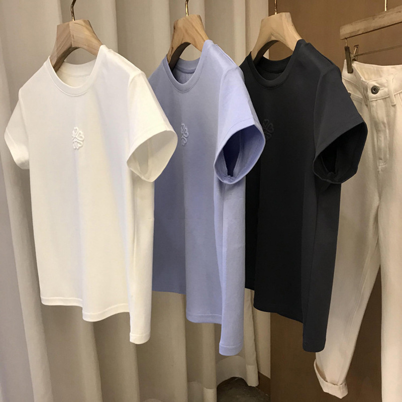 High-End Big-Name European Tops 2025 Spring and Summer New Stereo Concave and Convex Heart Snowflake Round Neck Short-Sleeved T-Shirt for Women