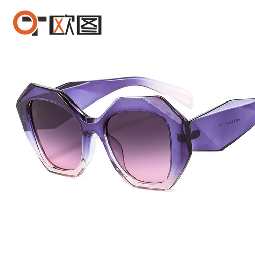 New polygonal women's fashion sunglasses gorgeous retro large frame UV400 cross-border sunglasses wholesale 9454