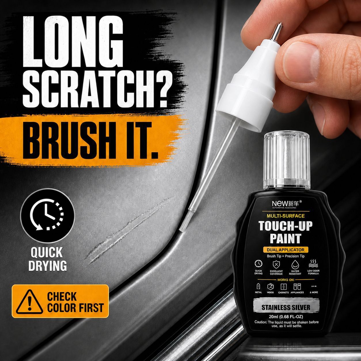 Dual-tip scratch repair liquid for car paint, scratch repair agent for metal hardware and furniture, paint restoration and touch-up liquid
