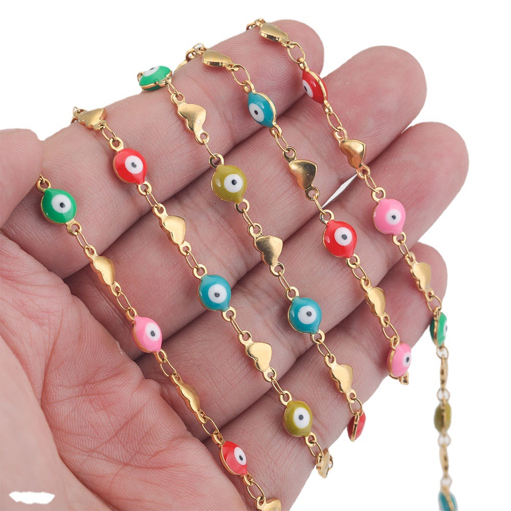 Acero inoxidable aceite goteo cadena hecha a mano DIY Ojo del Diablo oro real galvanoplastia joyería accesorios titanio acero collar cuerda pulsera